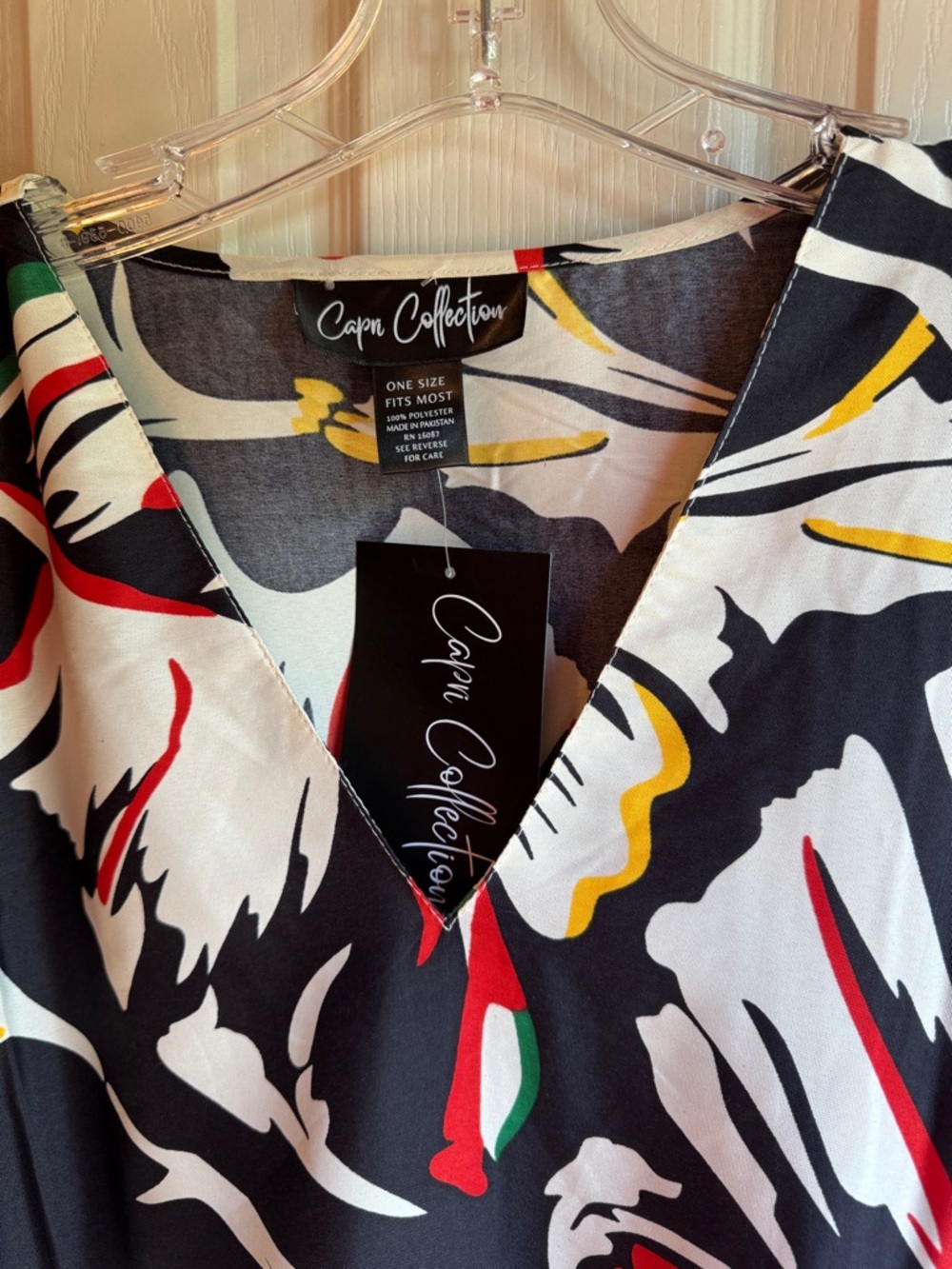 NWT CAPRI COLLECTION MULTI-COLOR ABSTRACT LEAF PRINT CAFTAN ONE SIZE - Picture 3 of 6